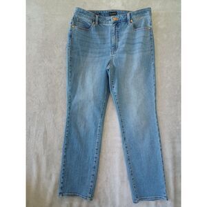Talbots Jeans Sz 14 34x27 Petite Straight Ankle‎ Leg High Waist Medium Blue Wash